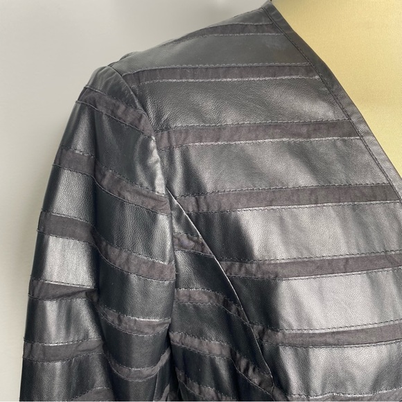 Lafayette 148 New York Leather Striped Jacket - Picture 4 of 12